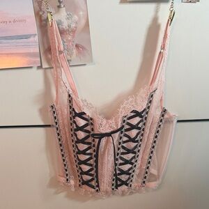 Victoria's Secret Pink Lace Corset with Black Accents
